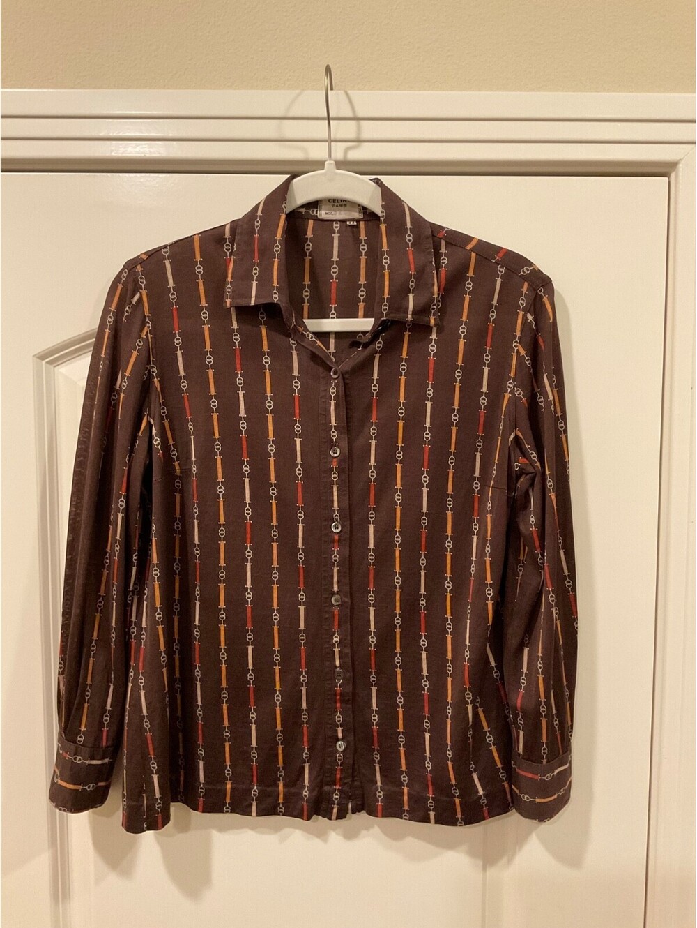 Vintage Celine Paris Chain Link 100% Cotton Button Down Blouse FR44 - US12